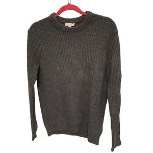 Gap Mens Ribbed Crew Neck Sweater Dark Gray Lambswool Blend Size M